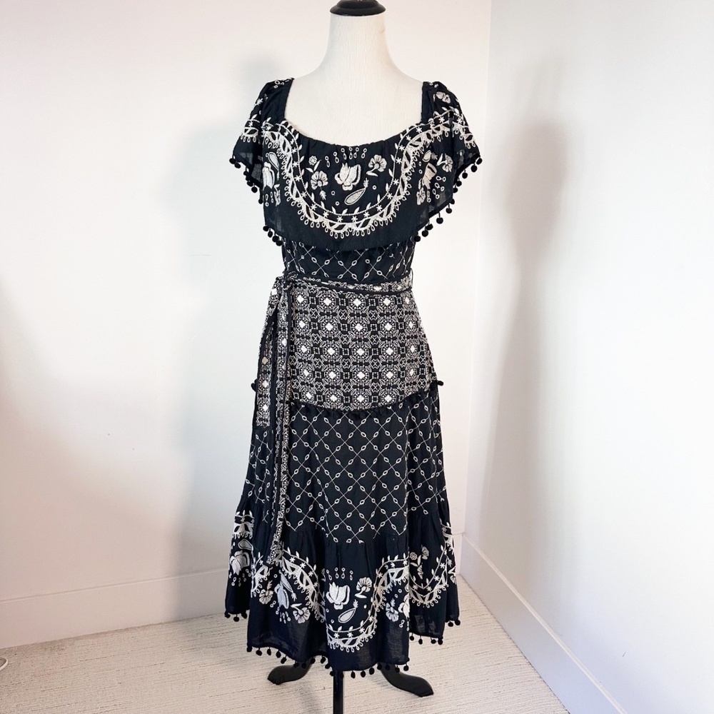 ANTHROPOLOGIE Marisol Women’s 6 Black Dress Embroidered Vacation Travel Sundress